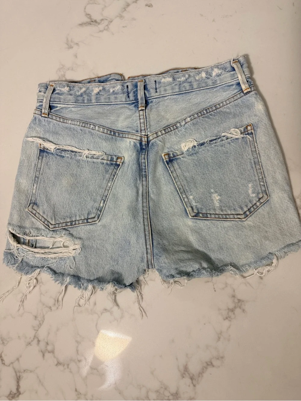 Agolde Light Blue High-Rise Distressed Denim Shorts